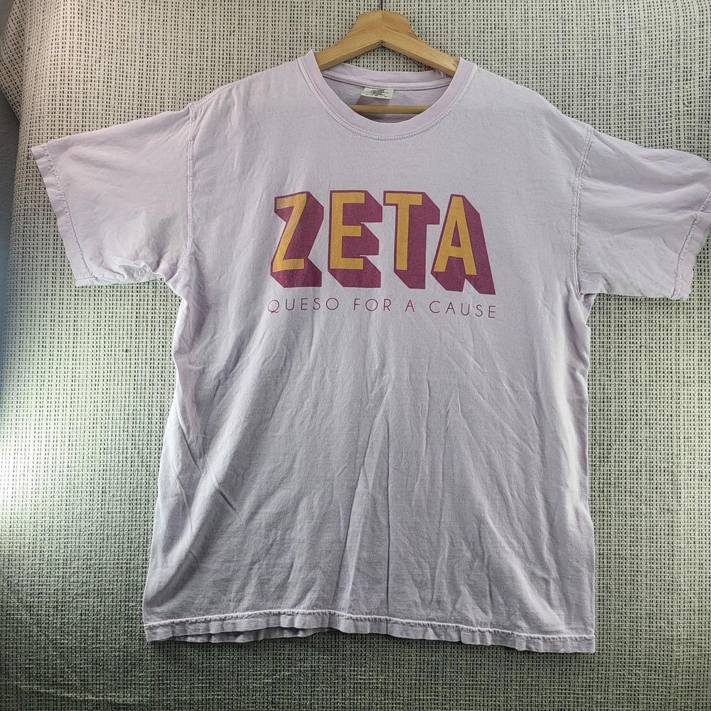 Zeta Queso For A Cause Shirt Mens‎ Large Purple Comfort Colors Graphic Tee